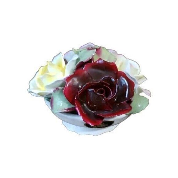Aynsley Fine Bone China Hand Modelled Cabbage Roses Flower Bouquet in Dish READ - Picture 1 of 11